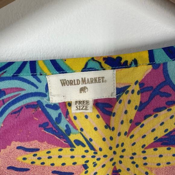 World Market Women Bright Abstract Print Kimono Open Front Cover Up Duster Artsy - Picture 5 of 6